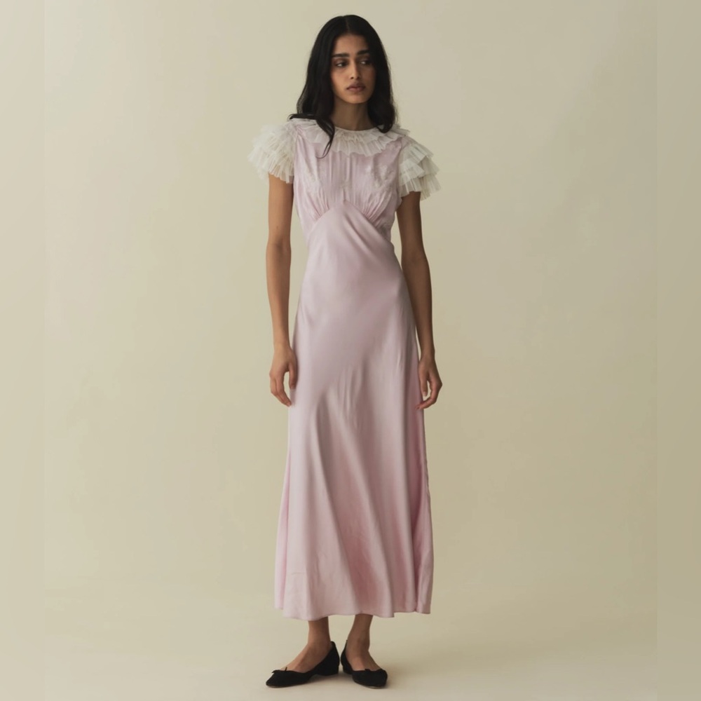 Doen Pale Pink Maxi Dress with Ruffled Cap Sleeves